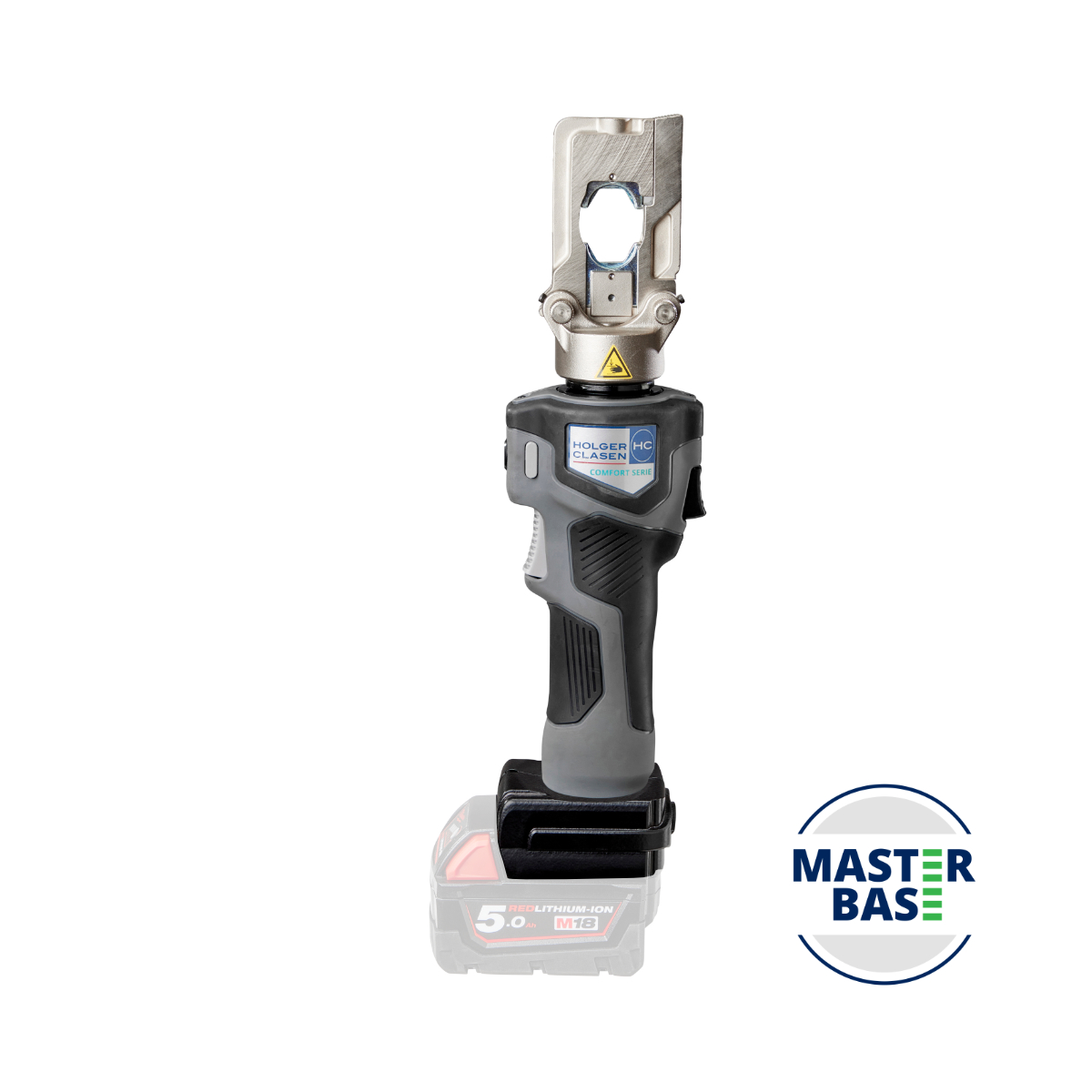 duoliner-c-mi-presse-links-masterbase-grey Drive unit with crimping head, left side view masterbase