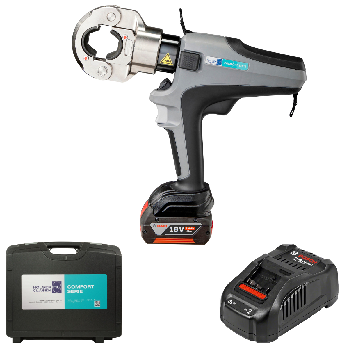 pressmax-c10-set-bo Bosch compatible left side view set with battery, charger and case