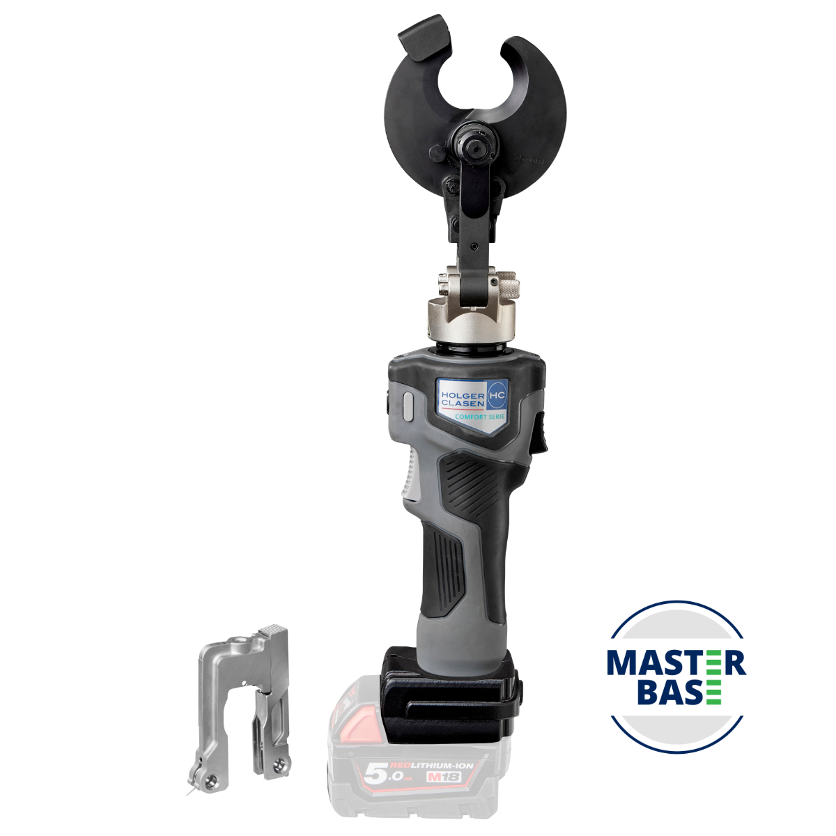 duoliner-c-mi Milwaukee Drive unit with cutting head, additional crimping head, compatible left side view masterbase