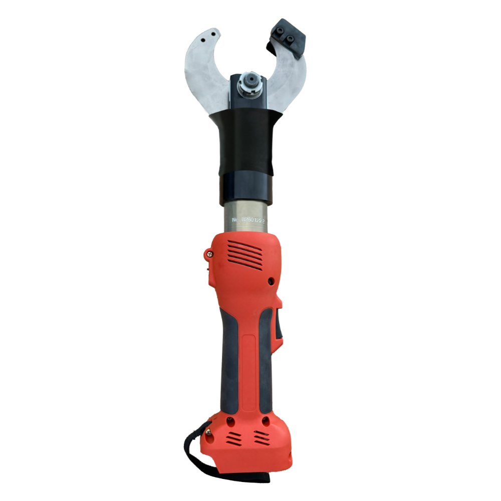 Left side view of the Vitolon V55O-AS-P battery-powered hydraulic cutter with 18V Makita battery.