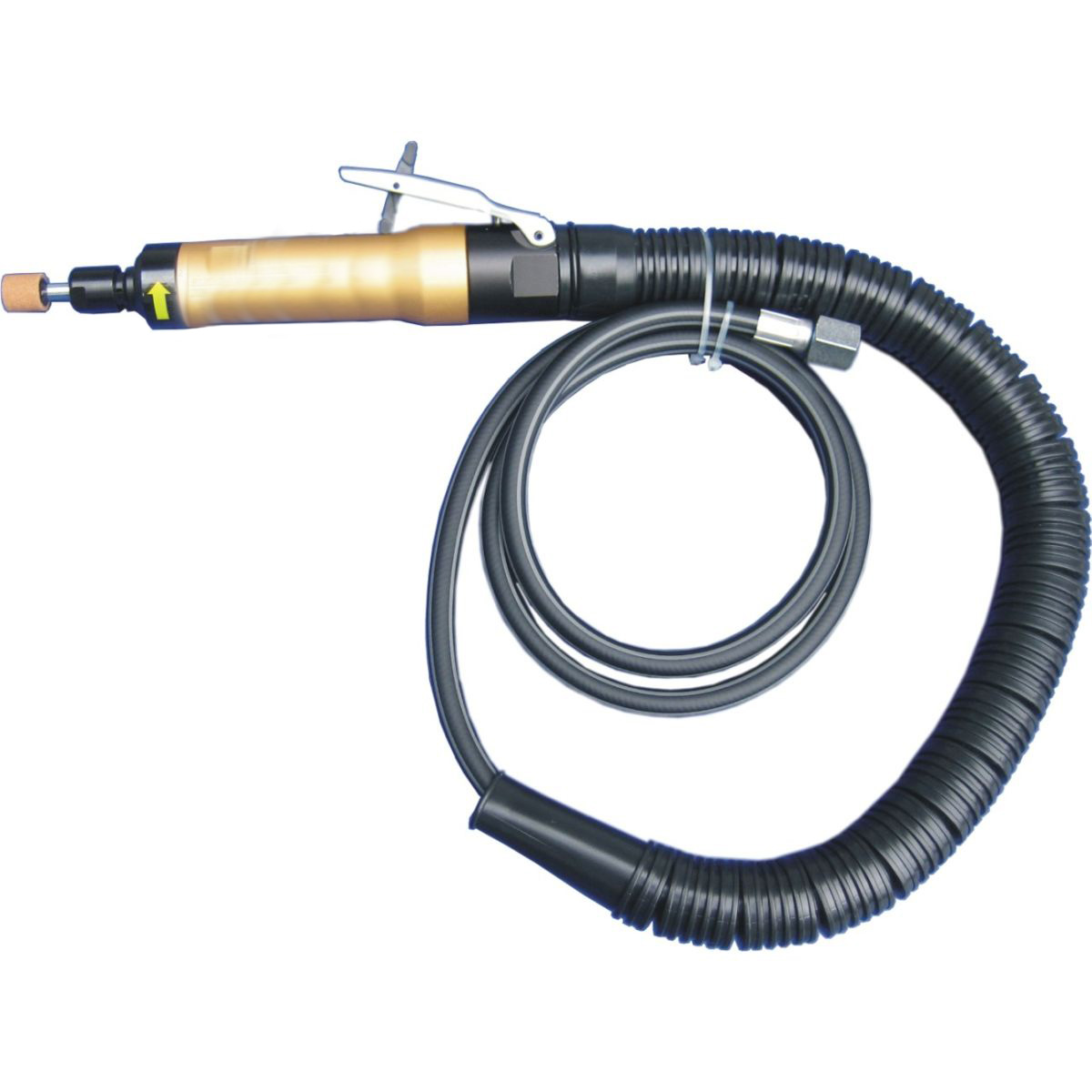 left-side-view air die grinder Nitto Kohki L-35C with exhaust hose for grinding pins